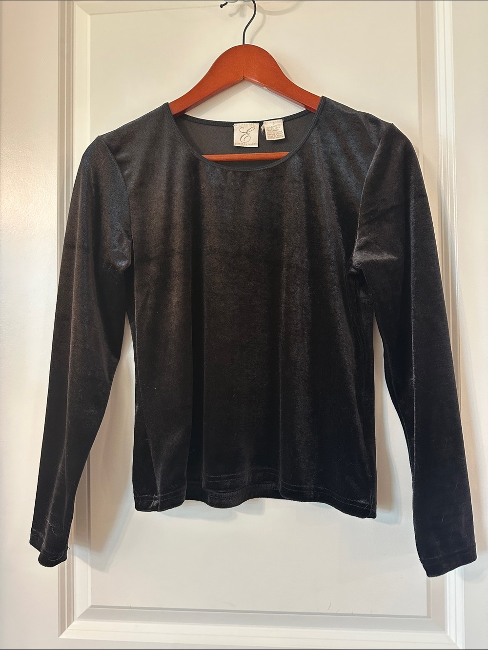 Emma James Black Velvet Long-Sleeve Crewneck Top